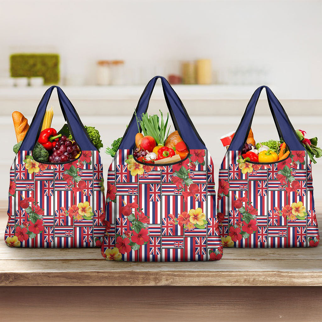 Hawaii Hibiscus Lei Grocery Bag Hawaiian Flag Motif
