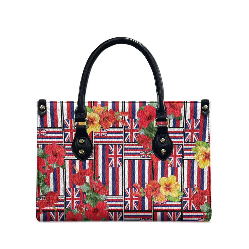 Hawaii Hibiscus Lei Leather Bag Hawaiian Flag Motif