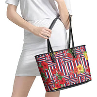 Hawaii Hibiscus Lei Leather Tote Bag Hawaiian Flag Motif