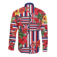 Hawaii Hibiscus Lei Long Sleeve Button Shirt Hawaiian Flag Motif