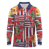 Hawaii Hibiscus Lei Long Sleeve Polo Shirt Hawaiian Flag Motif