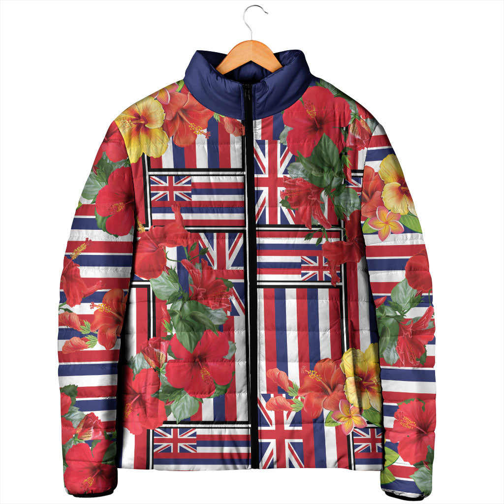Hawaii Hibiscus Lei Padded Jacket Hawaiian Flag Motif