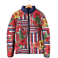 Hawaii Hibiscus Lei Padded Jacket Hawaiian Flag Motif