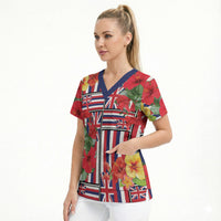 Hawaii Hibiscus Lei Scrub Top Hawaiian Flag Motif