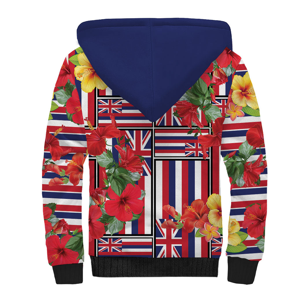 Hawaii Hibiscus Lei Sherpa Hoodie Hawaiian Flag Motif