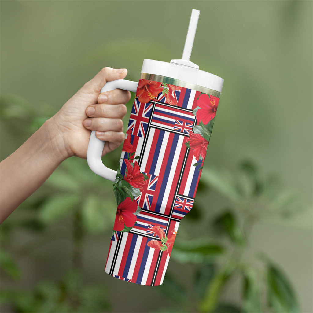 Hawaii Hibiscus Lei Tumbler With Handle Hawaiian Flag Motif