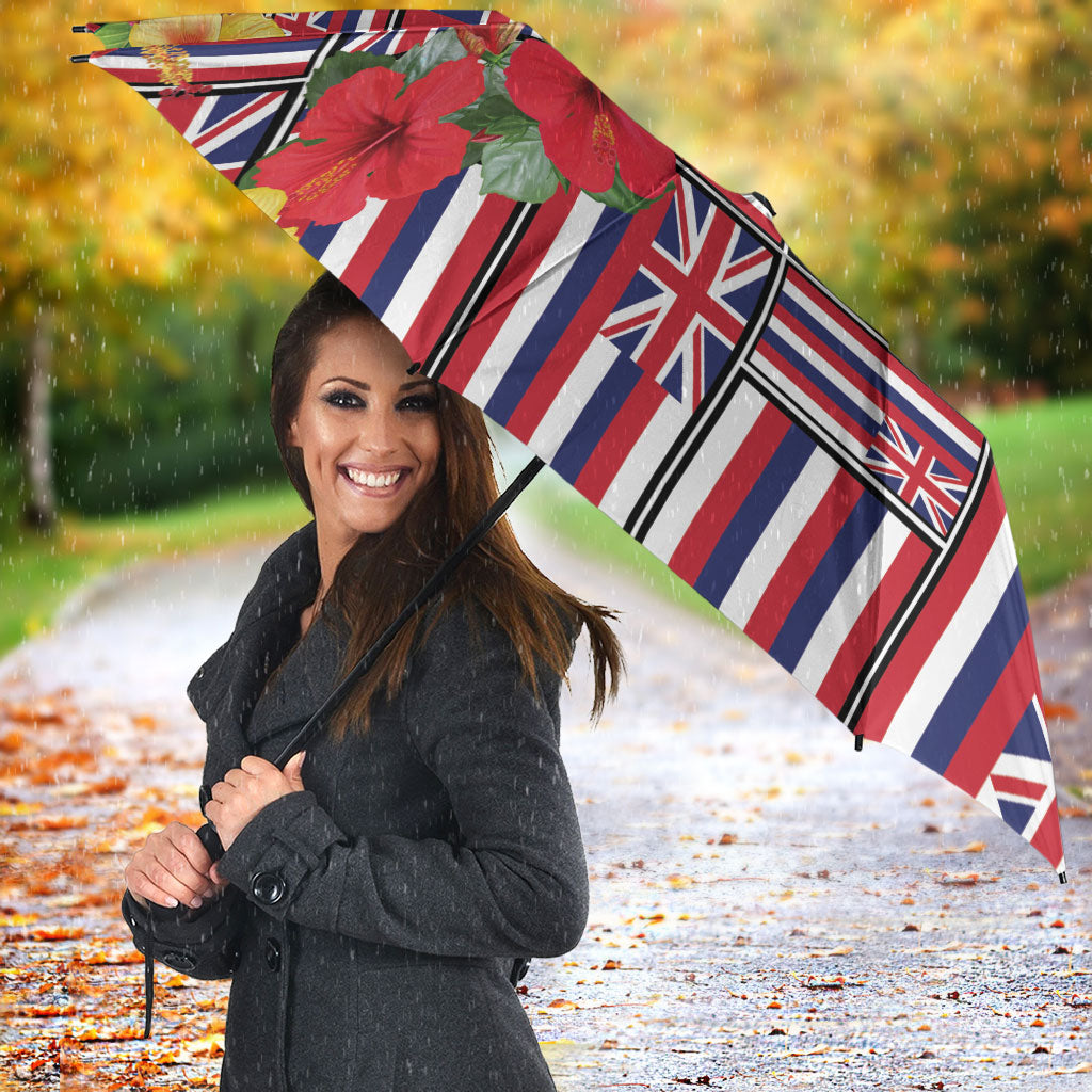 Hawaii Hibiscus Lei Umbrella Hawaiian Flag Motif