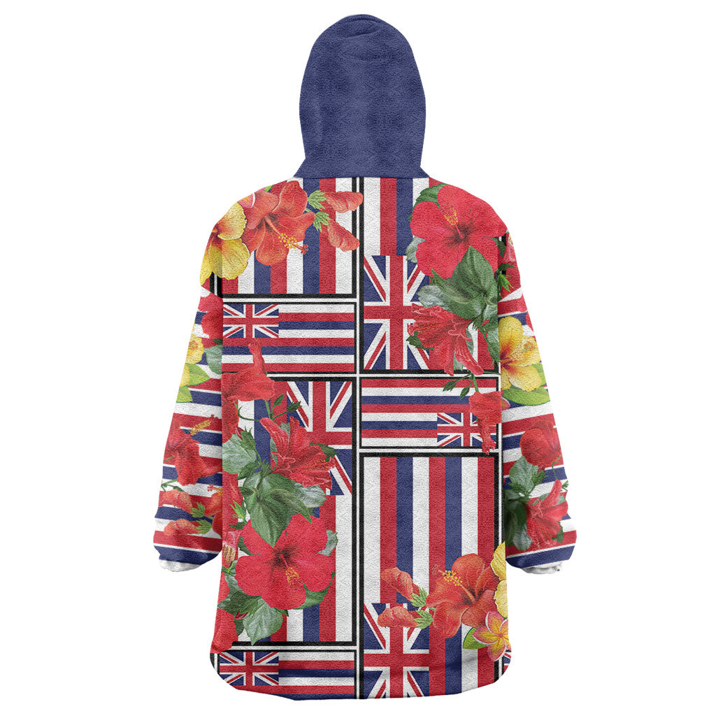 Hawaii Hibiscus Lei Wearable Blanket Hoodie Hawaiian Flag Motif