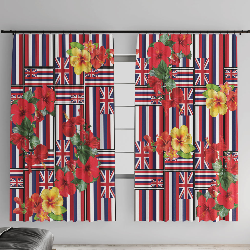 Hawaii Hibiscus Lei Window Curtain Hawaiian Flag Motif LT9 With Hooks Red - Polynesian Pride