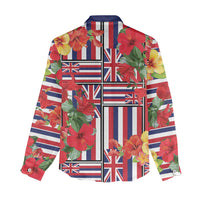 Hawaii Hibiscus Lei Women Casual Shirt Hawaiian Flag Motif