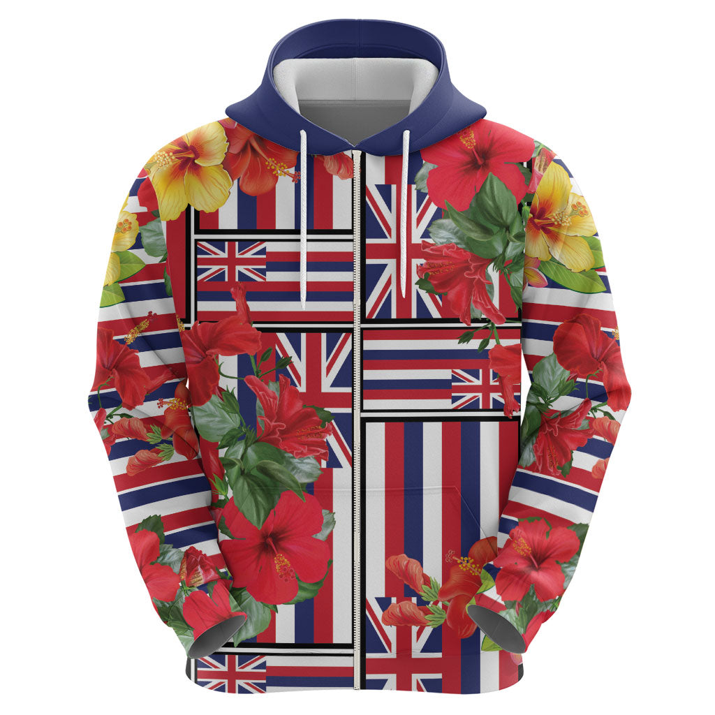 Hawaii Hibiscus Lei Zip Hoodie Hawaiian Flag Motif