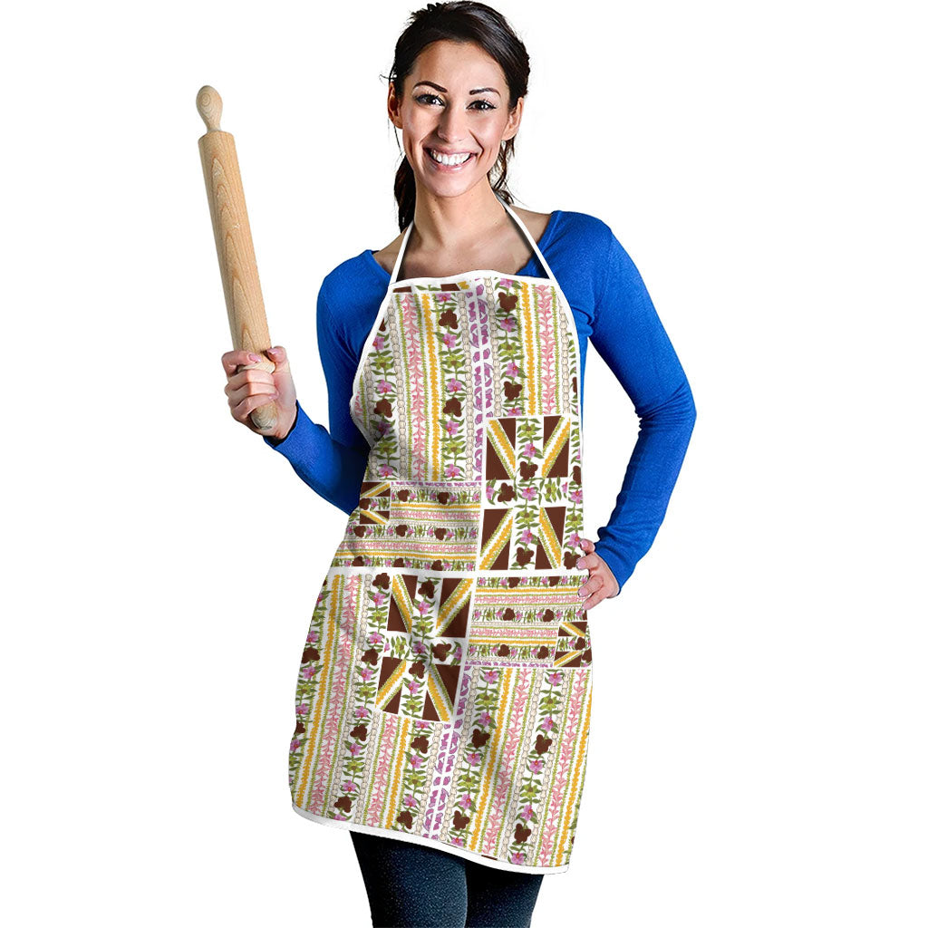Hawaii Lokelani Pikake Lei Apron Hawaiian Flag Motif