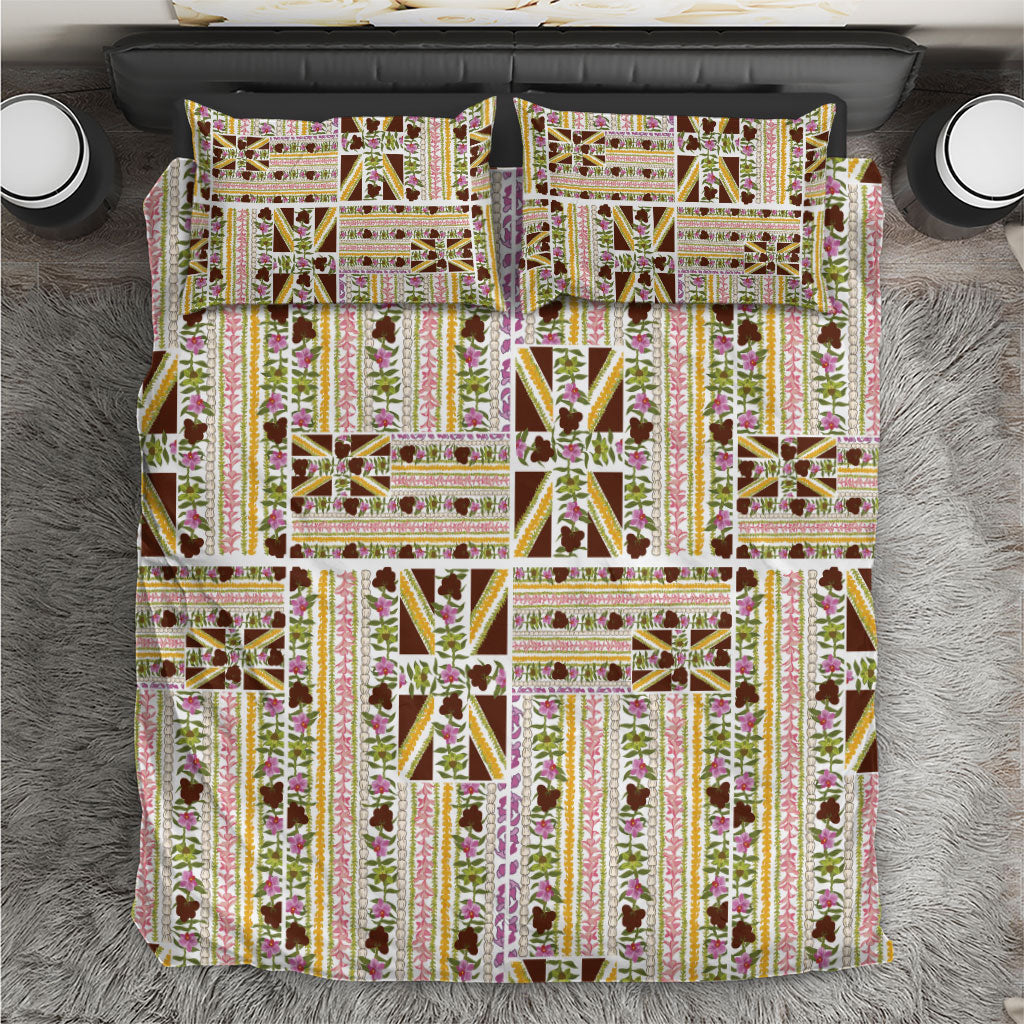 Hawaii Lokelani Pikake Lei Bedding Set Hawaiian Flag Motif