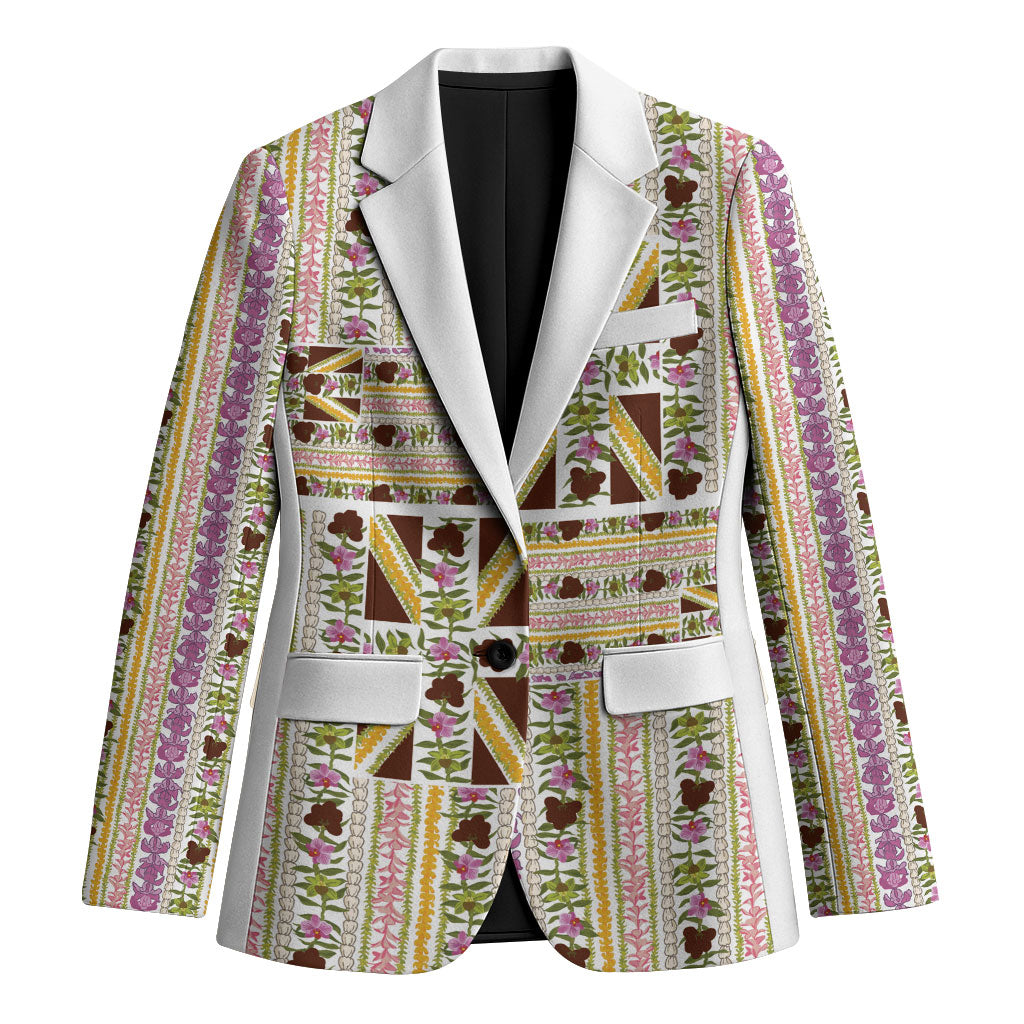 Hawaii Lokelani Pikake Lei Blazer Hawaiian Flag Motif