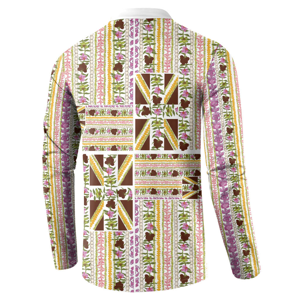 Hawaii Lokelani Pikake Lei Button Sweatshirt Hawaiian Flag Motif