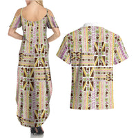 Hawaii Lokelani Pikake Lei Couples Matching Summer Maxi Dress and Hawaiian Shirt Hawaiian Flag Motif