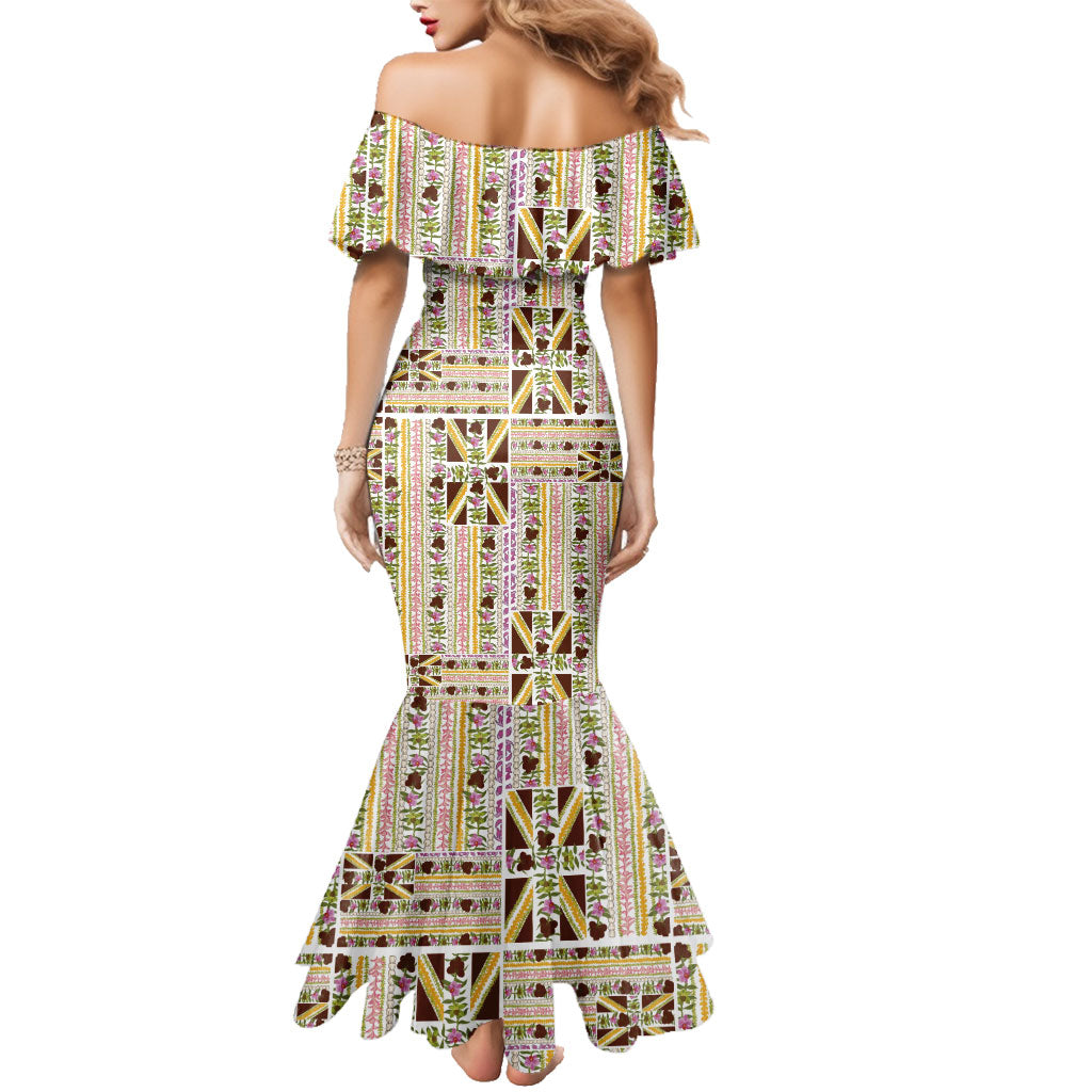 Hawaii Lokelani Pikake Lei Family Matching Mermaid Dress and Hawaiian Shirt Hawaiian Flag Motif