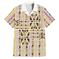 Hawaii Lokelani Pikake Lei Family Matching Off Shoulder Maxi Dress and Hawaiian Shirt Hawaiian Flag Motif