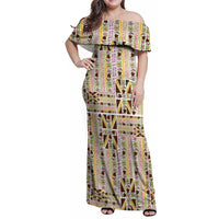 Hawaii Lokelani Pikake Lei Family Matching Off Shoulder Maxi Dress and Hawaiian Shirt Hawaiian Flag Motif