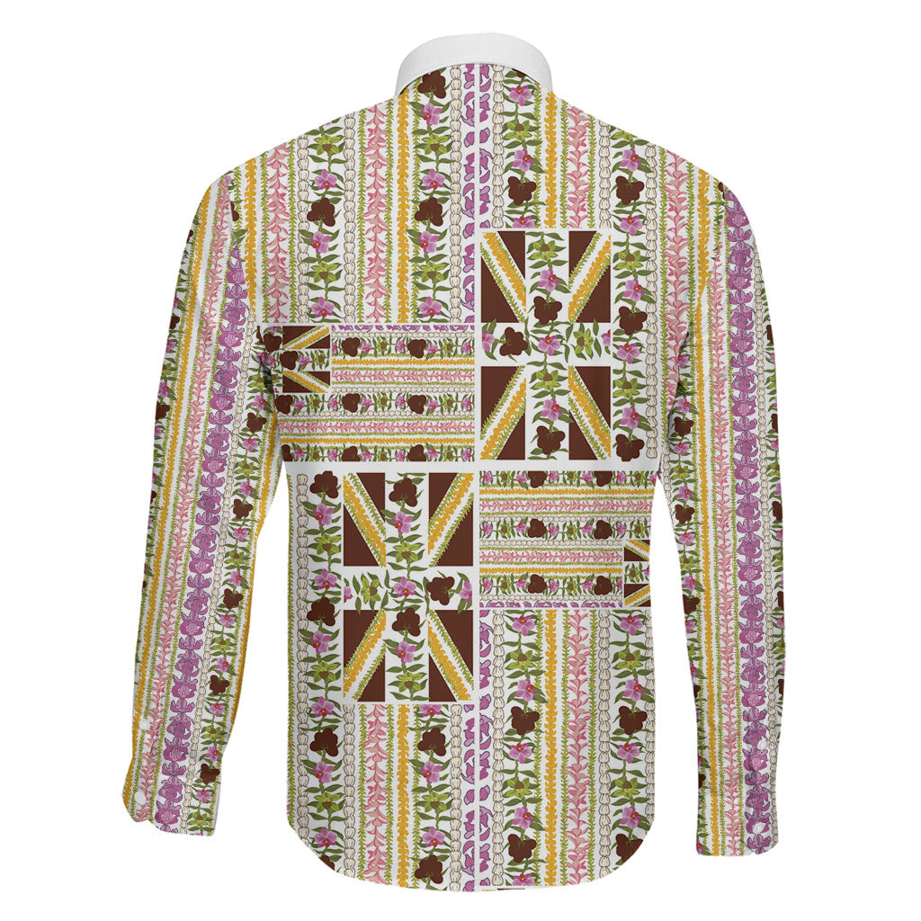 Hawaii Lokelani Pikake Lei Family Matching Off Shoulder Short Dress and Hawaiian Shirt Hawaiian Flag Motif
