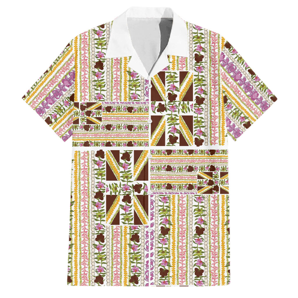 Hawaii Lokelani Pikake Lei Family Matching Puletasi and Hawaiian Shirt Hawaiian Flag Motif
