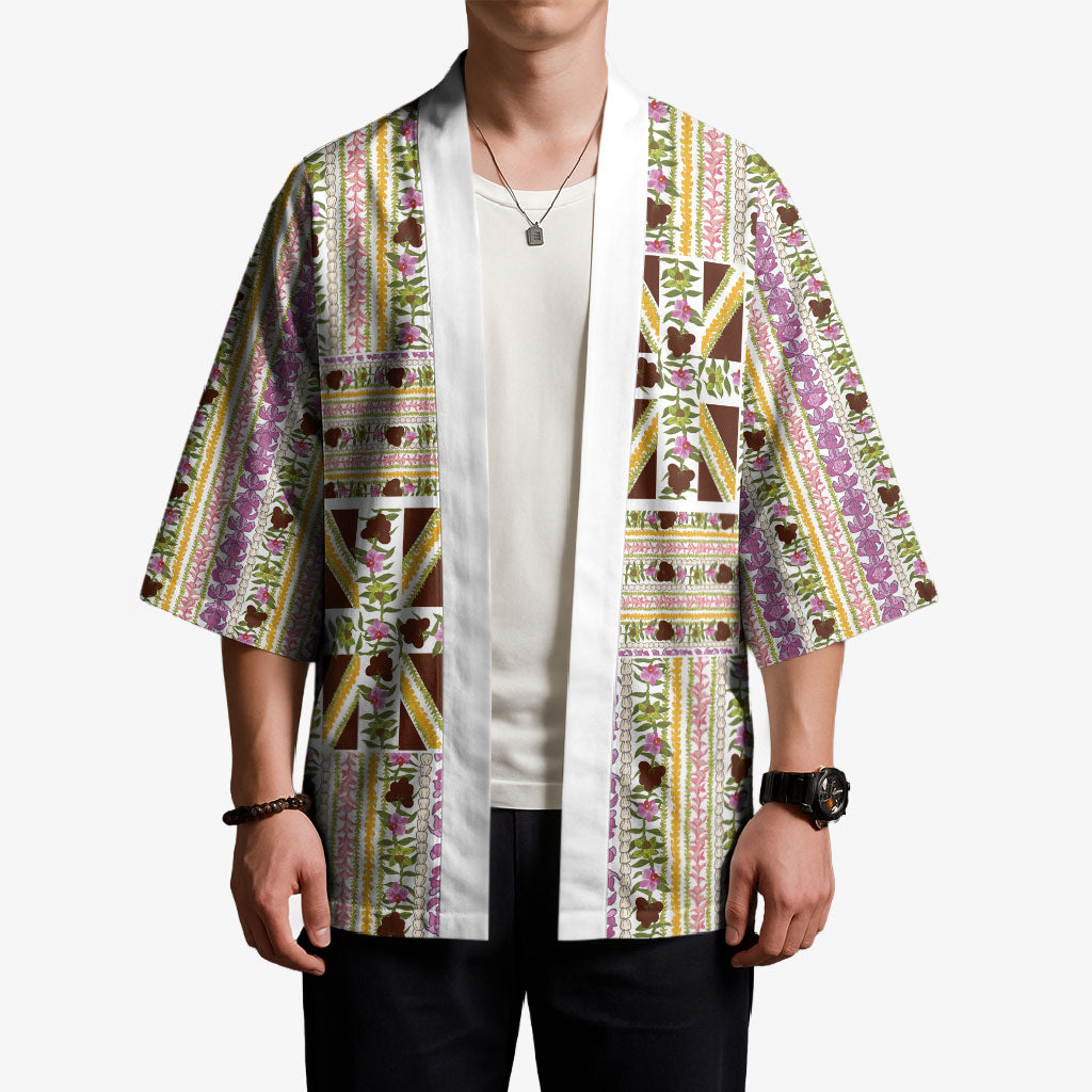Hawaii Lokelani Pikake Lei Kimono Hawaiian Flag Motif