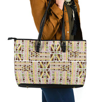 Hawaii Lokelani Pikake Lei Leather Tote Bag Hawaiian Flag Motif