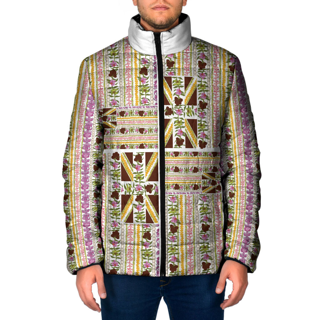 Hawaii Lokelani Pikake Lei Padded Jacket Hawaiian Flag Motif