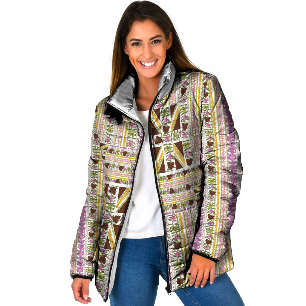 Hawaii Lokelani Pikake Lei Padded Jacket Hawaiian Flag Motif