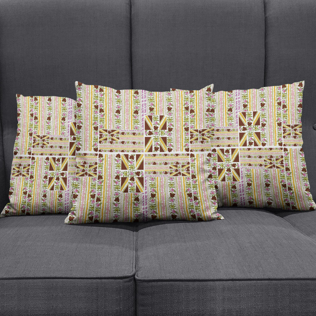 Hawaii Lokelani Pikake Lei Pillow Cover Hawaiian Flag Motif