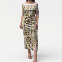 Hawaii Lokelani Pikake Lei Puletasi Hawaiian Flag Motif LT9 Long Dress White - Polynesian Pride