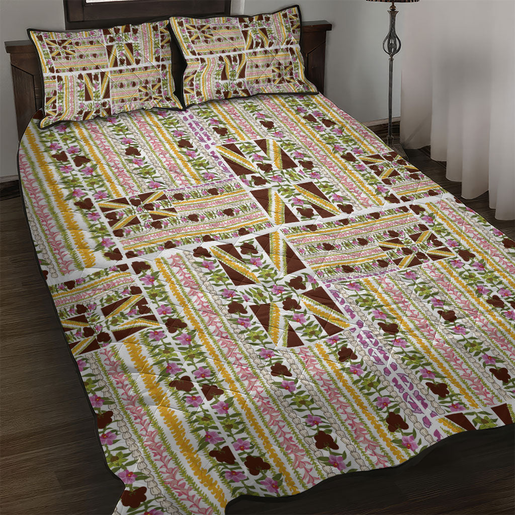 Hawaii Lokelani Pikake Lei Quilt Bed Set Hawaiian Flag Motif