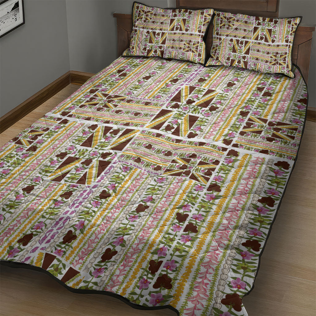 Hawaii Lokelani Pikake Lei Quilt Bed Set Hawaiian Flag Motif