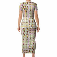 Hawaii Lokelani Pikake Lei Short Sleeve Bodycon Dress Hawaiian Flag Motif LT9 - Polynesian Pride