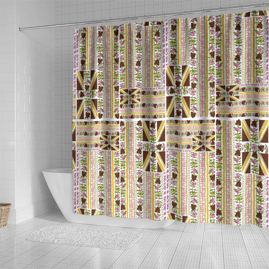 Hawaii Lokelani Pikake Lei Shower Curtain Hawaiian Flag Motif