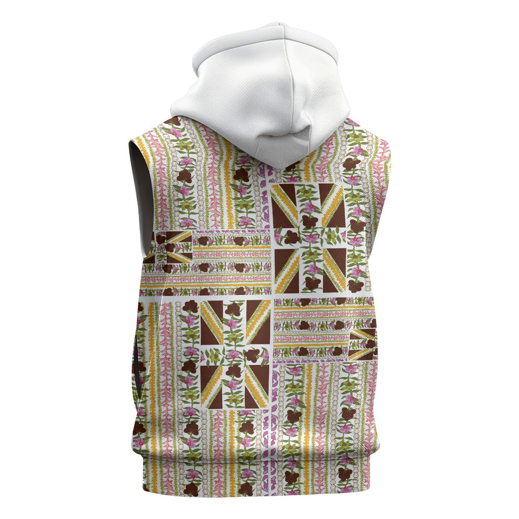 Hawaii Lokelani Pikake Lei Sleeveless Zip Hoodie Hawaiian Flag Motif