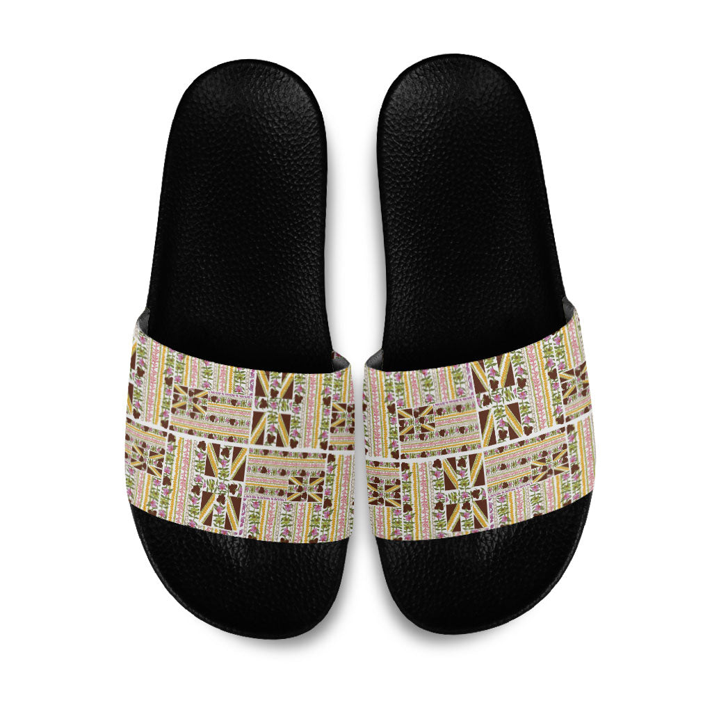 Hawaii Lokelani Pikake Lei Slide Sandals Hawaiian Flag Motif