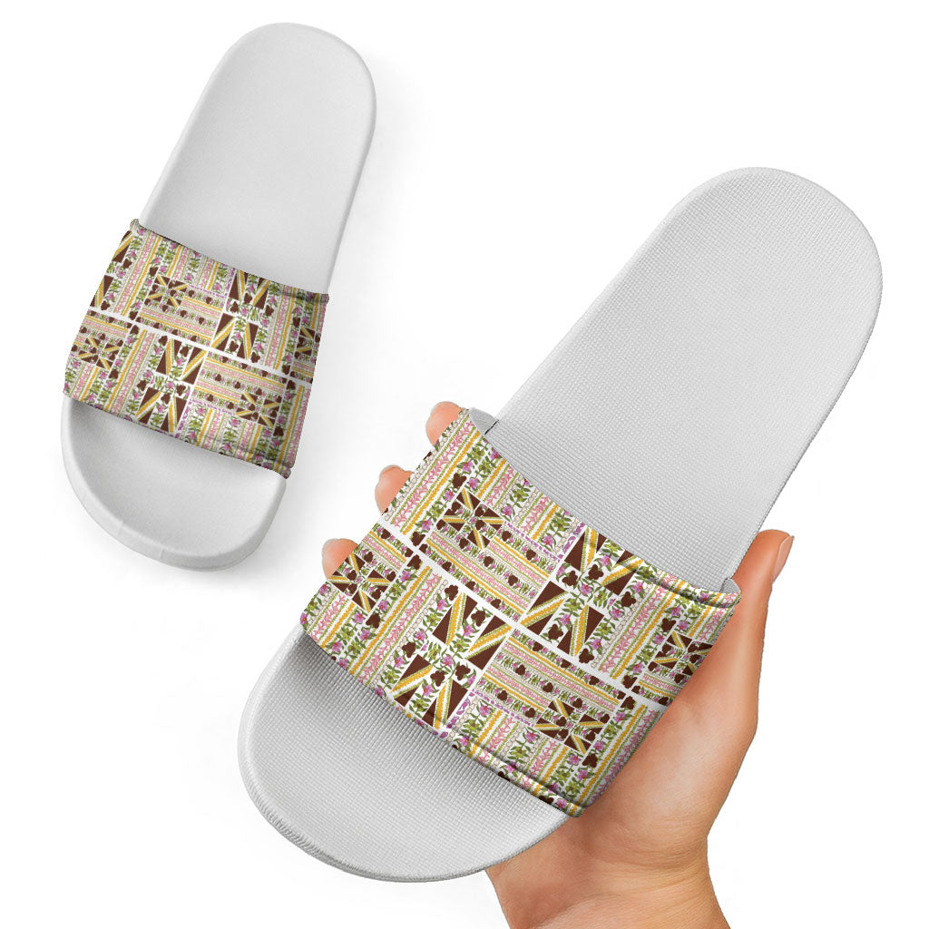 Hawaii Lokelani Pikake Lei Slide Sandals Hawaiian Flag Motif