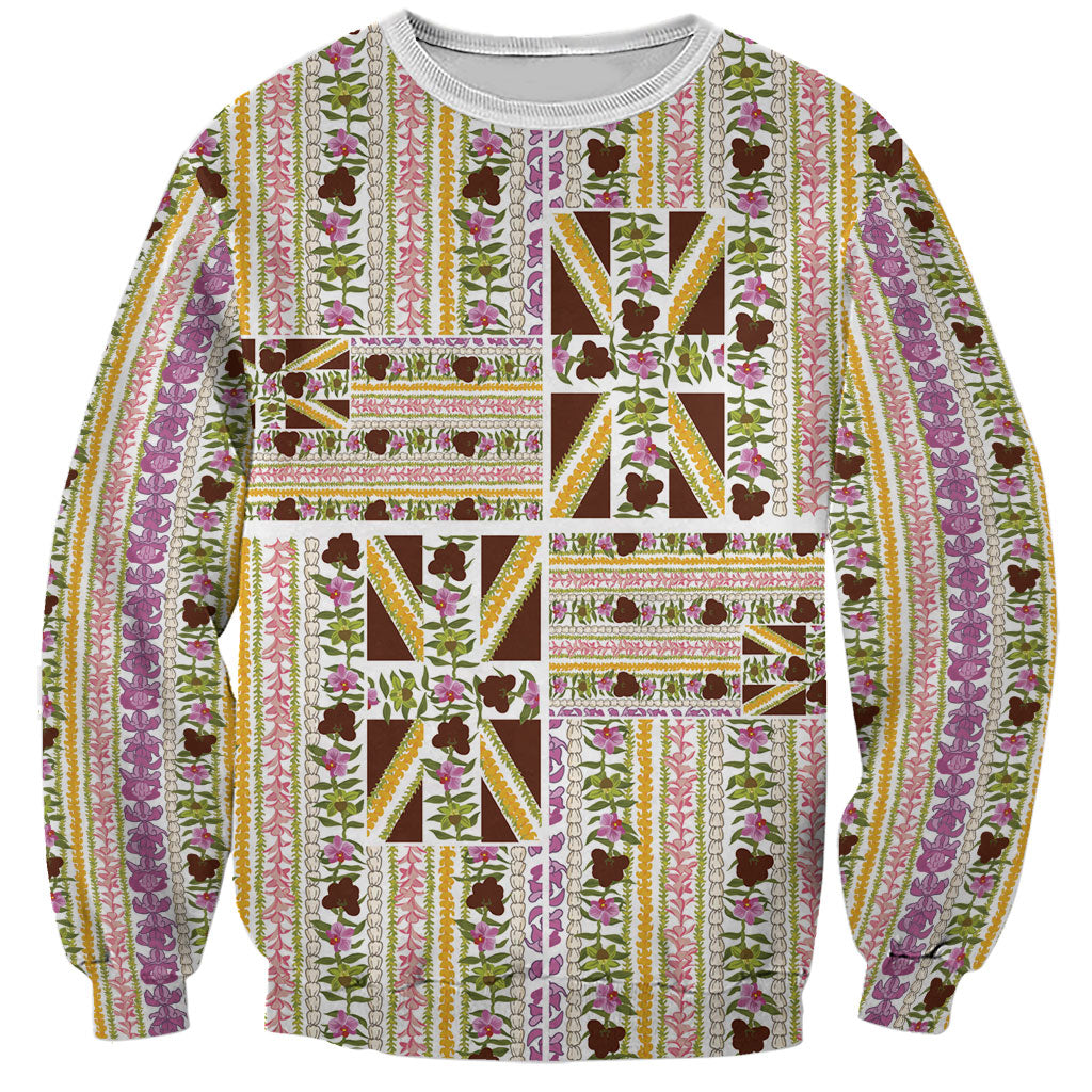 Hawaii Lokelani Pikake Lei Sweatshirt Hawaiian Flag Motif