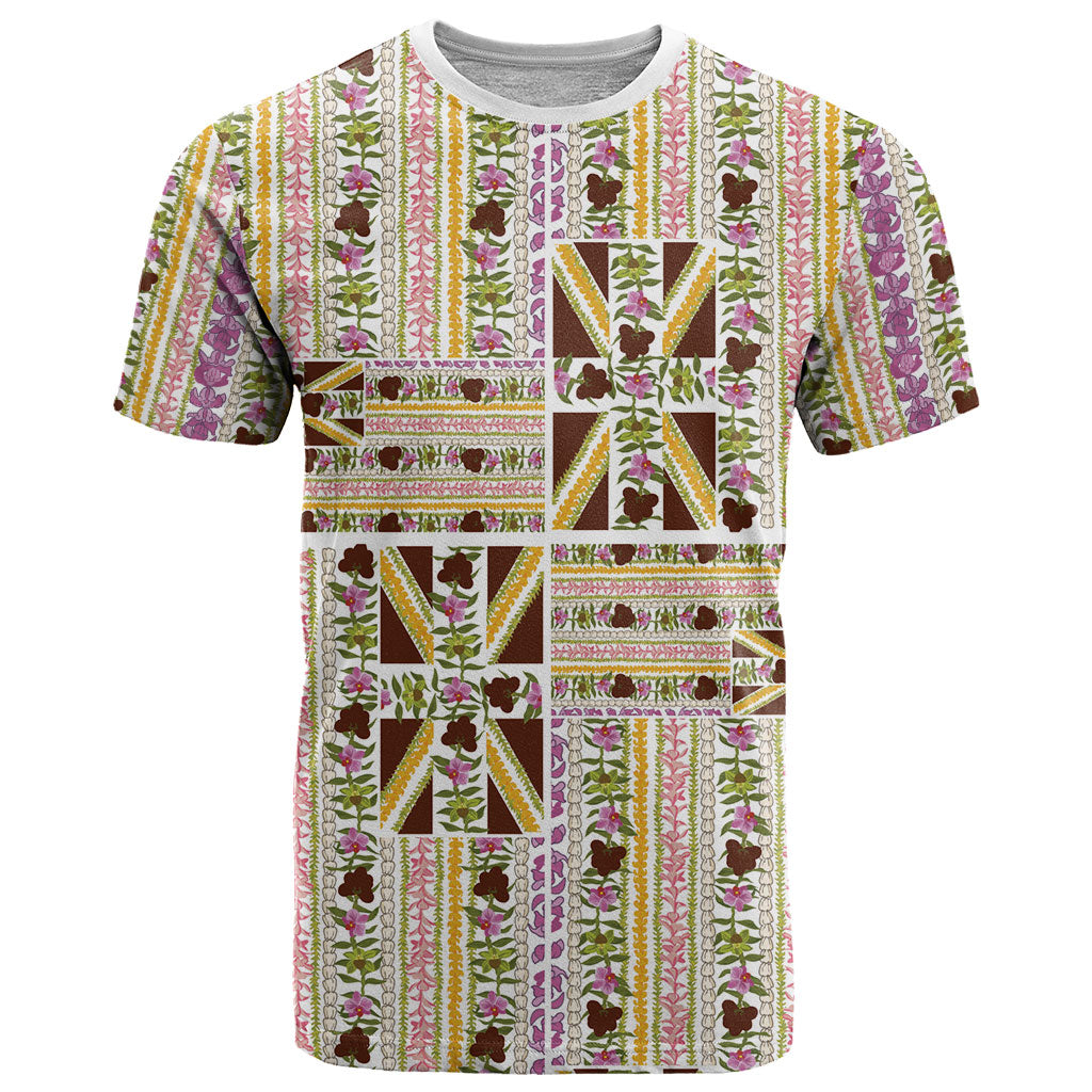 Hawaii Lokelani Pikake Lei T Shirt Hawaiian Flag Motif