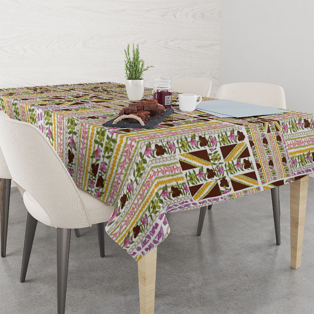 Hawaii Lokelani Pikake Lei Tablecloth Hawaiian Flag Motif