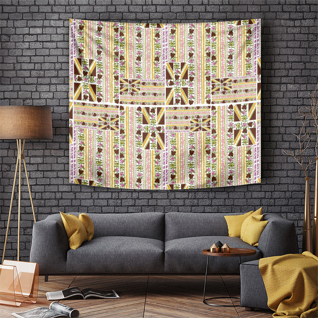 Hawaii Lokelani Pikake Lei Tapestry Hawaiian Flag Motif