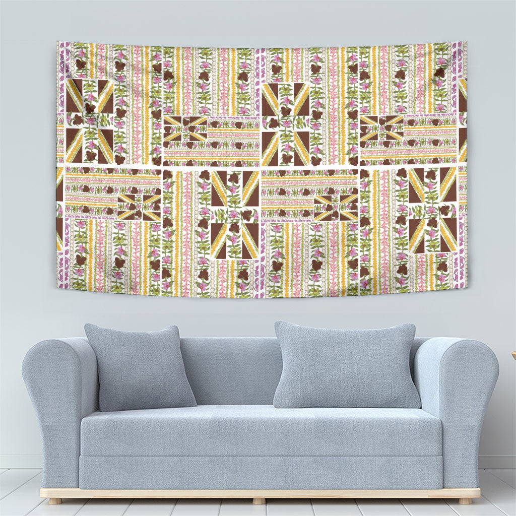 Hawaii Lokelani Pikake Lei Tapestry Hawaiian Flag Motif