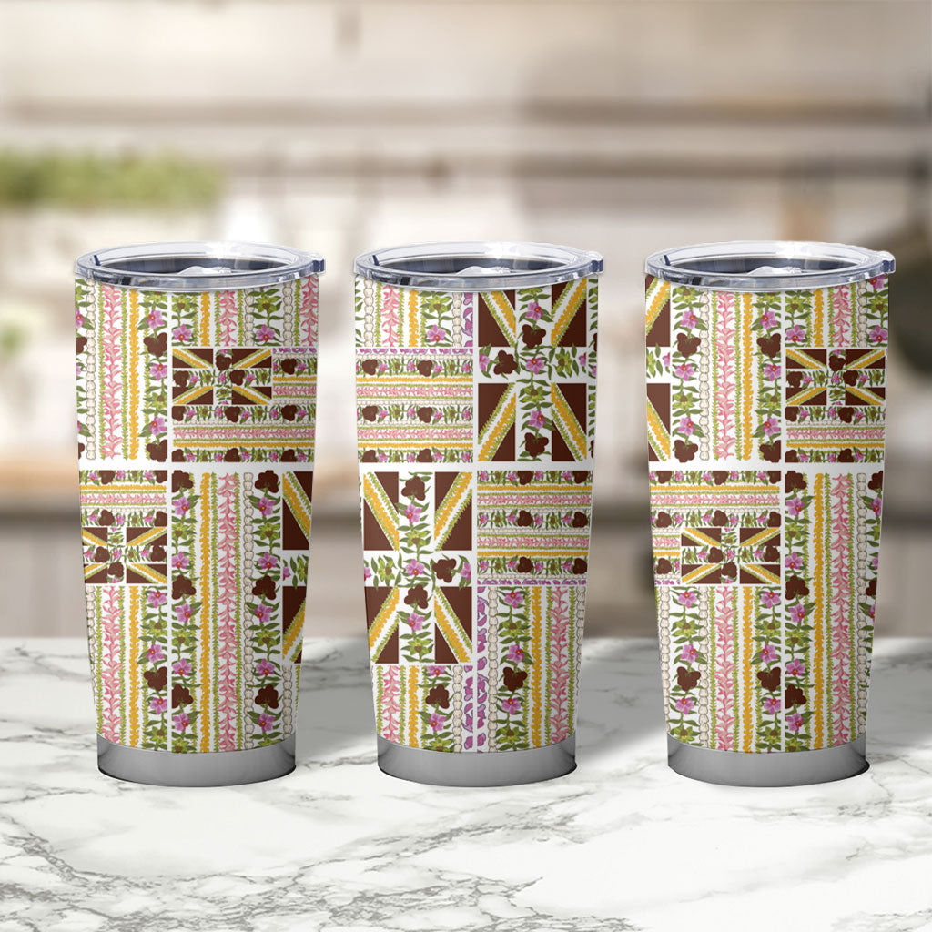 Hawaii Lokelani Pikake Lei Tumbler Cup Hawaiian Flag Motif
