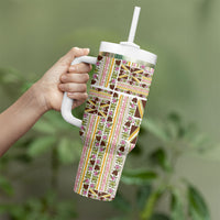 Hawaii Lokelani Pikake Lei Tumbler With Handle Hawaiian Flag Motif