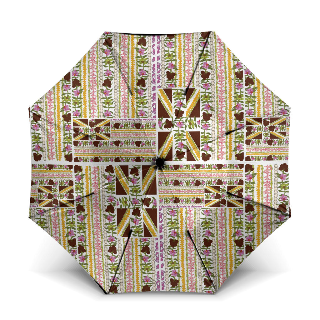 Hawaii Lokelani Pikake Lei Umbrella Hawaiian Flag Motif