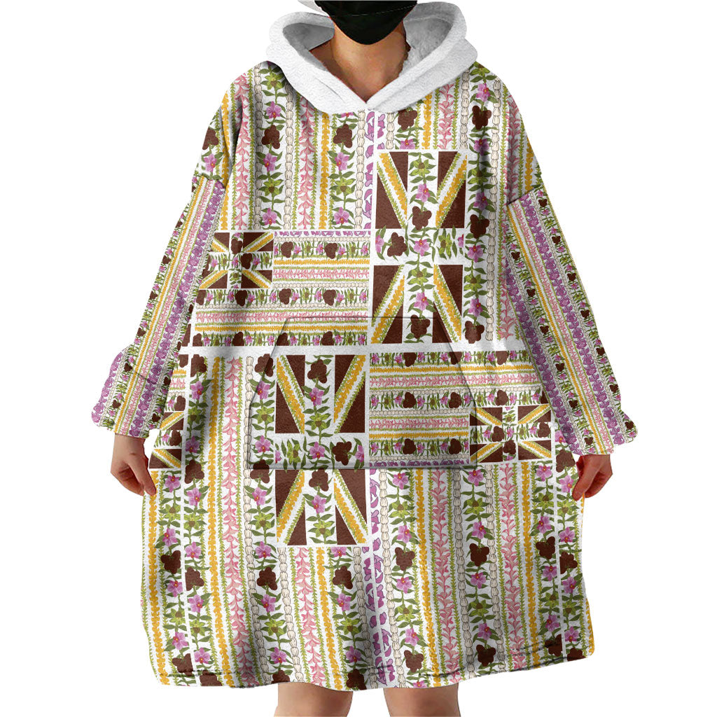 Hawaii Lokelani Pikake Lei Wearable Blanket Hoodie Hawaiian Flag Motif LT9 - Polynesian Pride