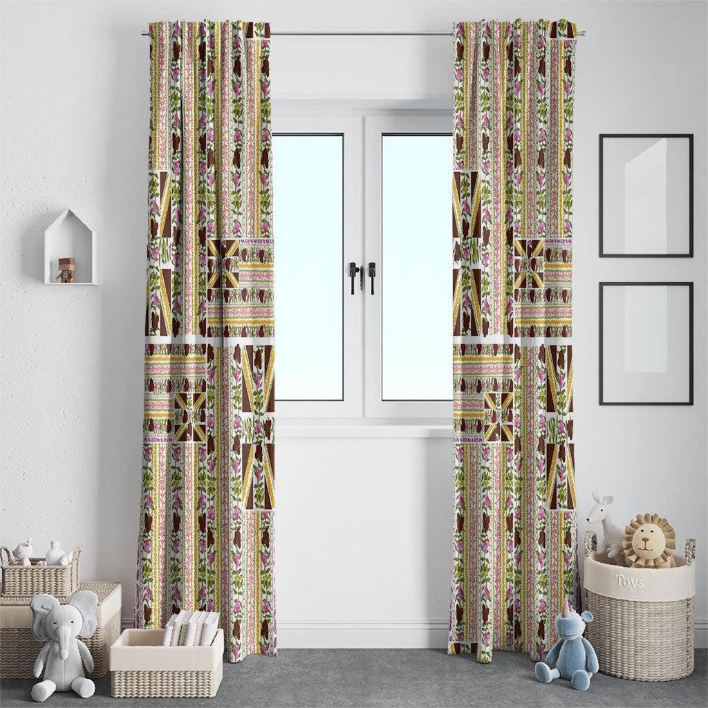Hawaii Lokelani Pikake Lei Window Curtain Hawaiian Flag Motif