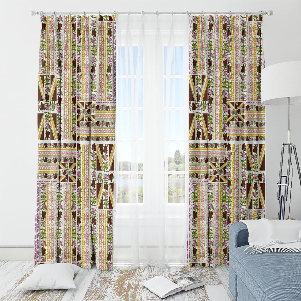 Hawaii Lokelani Pikake Lei Window Curtain Hawaiian Flag Motif