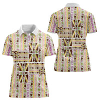 Hawaii Lokelani Pikake Lei Women Polo Shirt Hawaiian Flag Motif